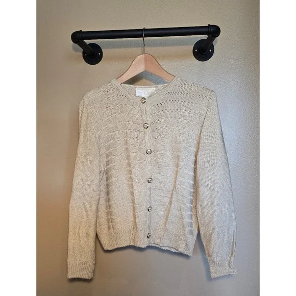 Vintage St. John Sport knit beige cardigan minimalist luxury women's size medium - Picture 1 of 8